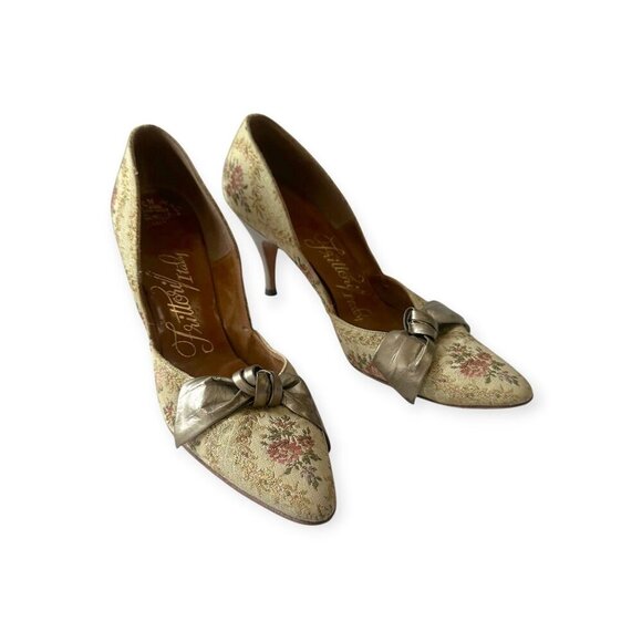 Vintage 1950s‎ Frittori Italy Floral Brocade Heels, Hand made - Picture 2 of 16